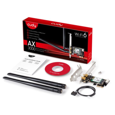 Беспроводной PCI-E адаптер | Wi-Fi 6 + Bluetooth 5.2 | до 3000 Мбит/с | 160 МГц | технология 2×2 MU-MIMO | съёмные антенны | CUDY WE3000 2 Беспроводной PCI-E адаптер | Wi-Fi 6 + Bluetooth 5.2 | до 3000 Мбит/с | 160 МГц | технология 2×2 MU-MIMO | съёмные антенны | CUDY WE3000 2