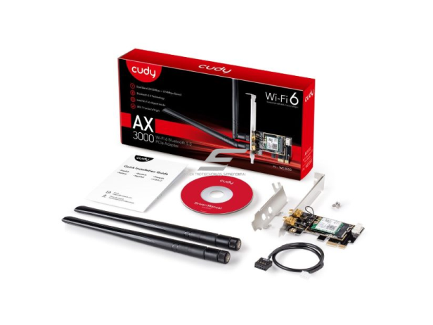 Belaidis PCI-E adapteris | Wi-Fi 6 + Bluetooth 5.2 | iki 3000 Mbps | 160 MHz | 2x2 MU-MIMO technologija | nuimamos antenos | CUDY WE3000 2