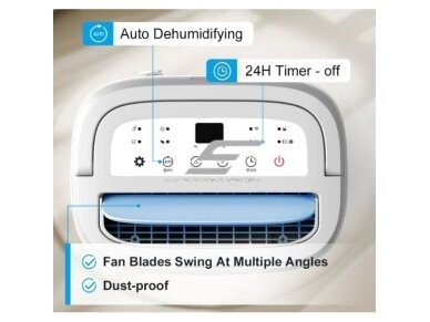 Buitinis oro sausintuvas | valytuvas | drėgmės surinkėjas su jonizatoriumi | 265W | 230V | 20l/24h | 160m³/h | 564x360x285mm | baltas 3