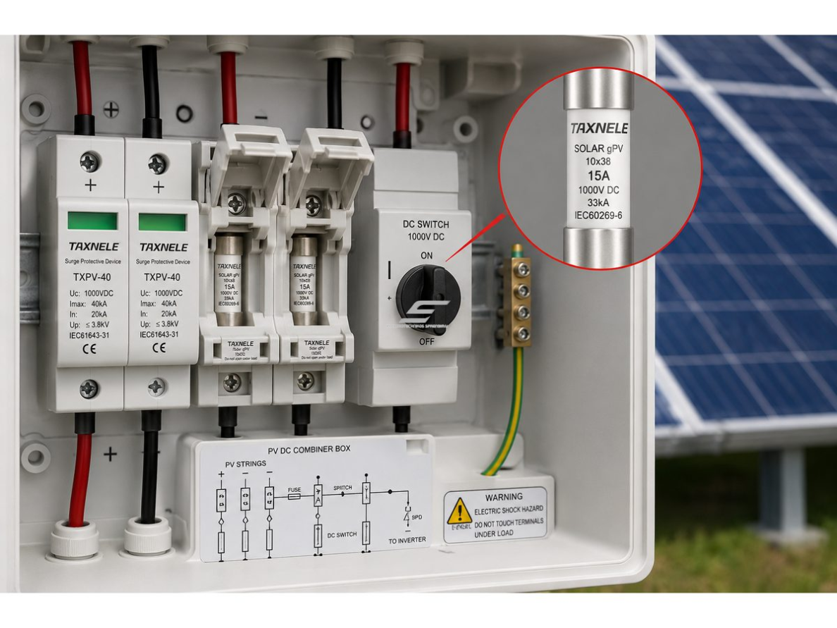 Cilindrinis saugiklis saulės elektrinėms | 10x38mm | 15A | 33kA | gPV | 1000VDC 3 Cilindrinis saugiklis saulės elektrinėms | 10x38mm | 15A | 33kA | gPV | 1000VDC 3