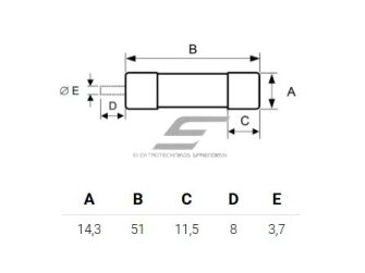 Cilindrinis saugiklis | keramikinis | 14,3x51mm | 12A | 690V | 80kA | gG | DF Electric | 421012 1 Cilindrinis saugiklis | keramikinis | 14,3x51mm | 12A | 690V | 80kA | gG | DF Electric | 421012 1