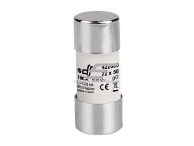 Cilindrinis saugiklis | keramikinis | 22,2x58mm | 10A | 690V | 80kA | gG | DF Electric | 422010 Cilindrinis saugiklis | keramikinis | 22,2x58mm | 10A | 690V | 80kA | gG | DF Electric | 422010