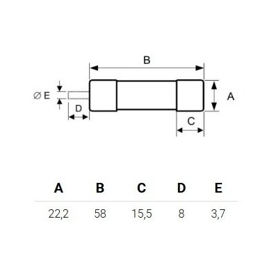 Cylindrical fuse | ceramic | 22,2x58mm | 8A | 690V | 80kA | gG | DF Electric Cylindrical fuse | ceramic | 22,2x58mm | 8A | 690V | 80kA | gG | DF Electric