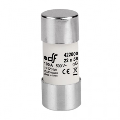 Cylindrical fuse | ceramic | 22,2x58mm | 100A | 500V | 120kA | gG | DF Electric Cylindrical fuse | ceramic | 22,2x58mm | 100A | 500V | 120kA | gG | DF Electric