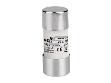 Cilindrinis saugiklis | keramikinis | 22,2x58mm | 100A | 500V | 120kA | gG | DF Electric | 422000