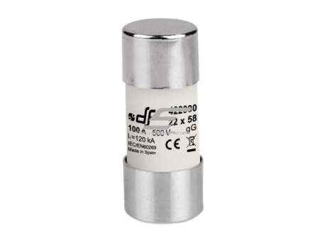 Cilindrinis saugiklis | keramikinis | 22,2x58mm | 100A | 500V | 120kA | gG | DF Electric | 422000 Cilindrinis saugiklis | keramikinis | 22,2x58mm | 100A | 500V | 120kA | gG | DF Electric | 422000