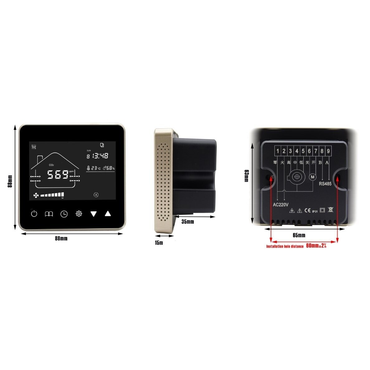 Miernik CO2 i jakości powietrza | sterownik | czujnik do systemu wentylacji 0-10VDC | IP30 | RS485 | MODBUS 4