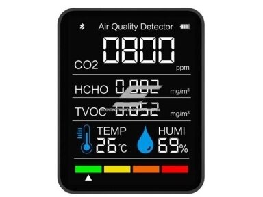 Skaitmeninis CO2 | TVOC | HCHO | temperatūros | drėgmės | oro kokybės matuoklis | jutiklis | 100-5000PPM | -10...+50°C | 0...99%RH | 5 in 1 | juodas Skaitmeninis CO2 | TVOC | HCHO | temperatūros | drėgmės | oro kokybės matuoklis | jutiklis | 100-5000PPM | -10...+50°C | 0...99%RH | 5 in 1 | juodas