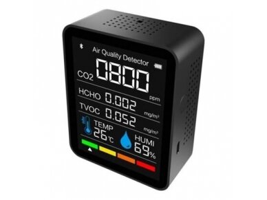 Skaitmeninis CO2 | TVOC | HCHO | temperatūros | drėgmės | oro kokybės matuoklis | jutiklis | 100-5000PPM | -10...+50°C | 0...99%RH | 5 in 1 | juodas