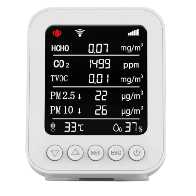 Inteligentny miernik CO2 i jakości powietrza | czujnik | 5VDC | 2A | 0-5000PPM | biały | Wi-Fi