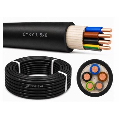 CYKY 5x6.0 | Copper power cable | CYKY-L 5G6 | 1m | black CYKY 5x6.0 | Copper power cable | CYKY-L 5G6 | 1m | black