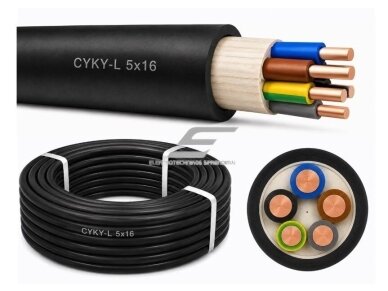CYKY 5x16 | Varinis jėgos kabelis | CYKY-L 5G16 | 1m | juodas