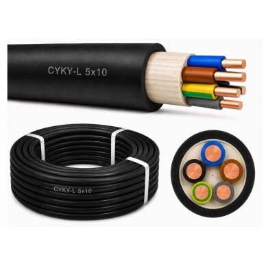 CYKY 5x10 | Copper power cable | CYKY-L 5*10 | 1m | black | 4779026554397 CYKY 5x10 | Copper power cable | CYKY-L 5*10 | 1m | black | 4779026554397