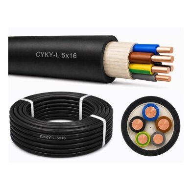 CYKY 5x16 | Vara spēka kabelis | CYKY-L 5G16 | 1m | melns CYKY 5x16 | Vara spēka kabelis | CYKY-L 5G16 | 1m | melns