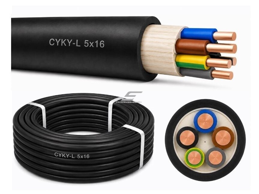 CYKY 5x16 | Varinis jėgos kabelis | CYKY-L 5G16 | 1m | juodas