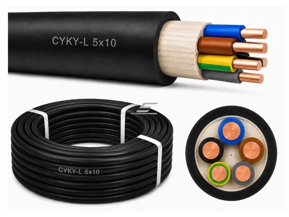 CYKY 5x10 | Varinis jėgos kabelis | CYKY-L 5*10 | 1m | juodas | 4779026554397