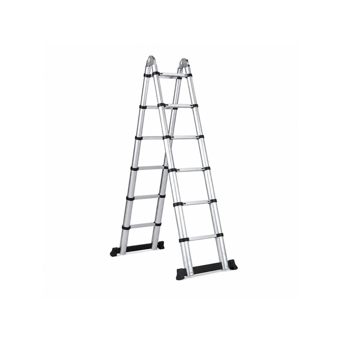 Multifunctional telescopic folding aluminium ladder | 6+6 steps | up to 150 kg | silver | for indoor and outdoor work Multifunctional telescopic folding aluminium ladder | 6+6 steps | up to 150 kg | silver | for indoor and outdoor work