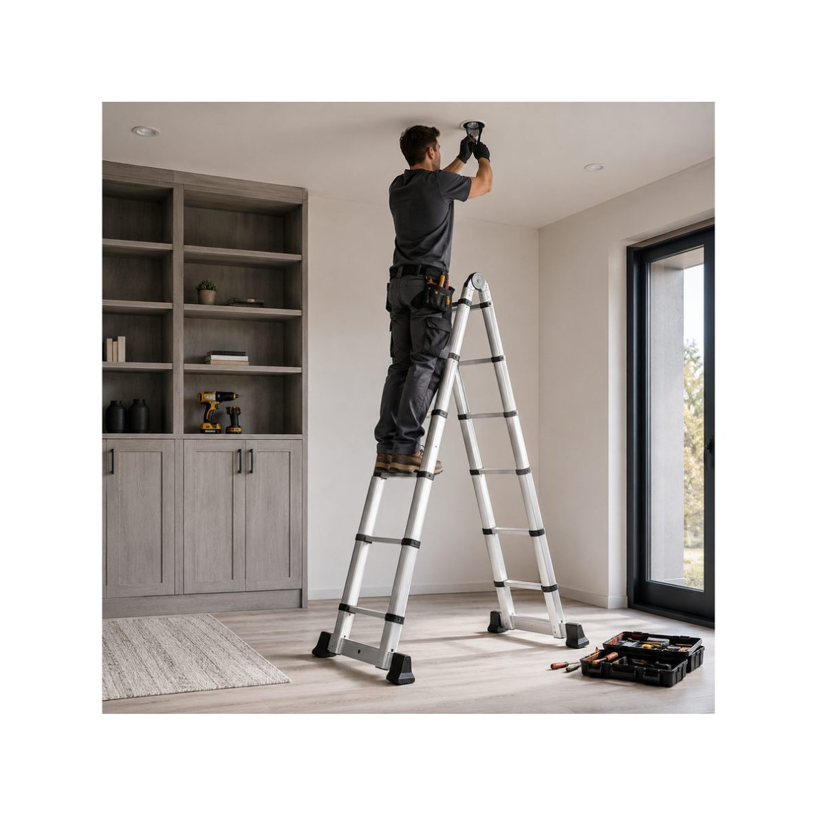 Multifunctional telescopic folding aluminium ladder | 6+6 steps | up to 150 kg | silver | for indoor and outdoor work 3 Multifunctional telescopic folding aluminium ladder | 6+6 steps | up to 150 kg | silver | for indoor and outdoor work 3