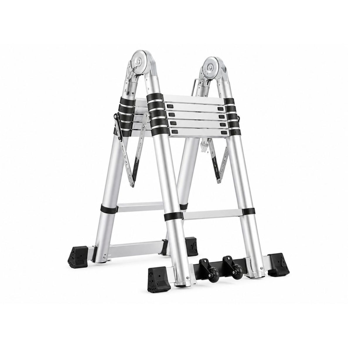 Multifunctional telescopic folding aluminium ladder | 6+6 steps | up to 150 kg | silver | for indoor and outdoor work 1