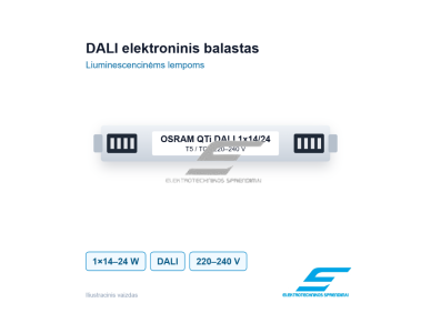 DALI reguliuojamas elektroninis balastas T5 / TC lempai | 1×14–24 W | 220–240 V | OSRAM QTi DALI 1x14/24 DIM | 4050300870380 DALI reguliuojamas elektroninis balastas T5 / TC lempai | 1×14–24 W | 220–240 V | OSRAM QTi DALI 1x14/24 DIM | 4050300870380