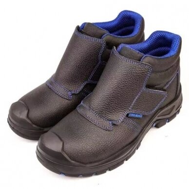 Welding safety shoes | leather | with steel toe cap | +300°C | size 42 | non-slip | black/blue 1