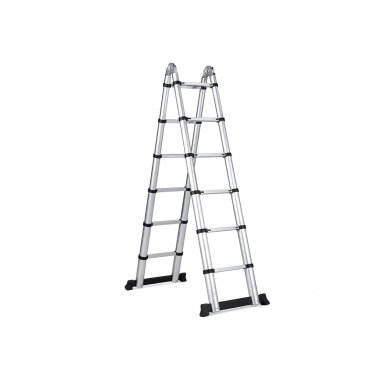Multifunctional telescopic folding aluminium ladder | 6+6 steps | up to 150 kg | silver | for indoor and outdoor work Multifunctional telescopic folding aluminium ladder | 6+6 steps | up to 150 kg | silver | for indoor and outdoor work