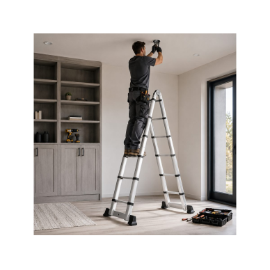 Multifunctional telescopic folding aluminium ladder | 6+6 steps | up to 150 kg | silver | for indoor and outdoor work 3 Multifunctional telescopic folding aluminium ladder | 6+6 steps | up to 150 kg | silver | for indoor and outdoor work 3