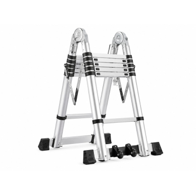 Multifunctional telescopic folding aluminium ladder | 6+6 steps | up to 150 kg | silver | for indoor and outdoor work 1 Multifunctional telescopic folding aluminium ladder | 6+6 steps | up to 150 kg | silver | for indoor and outdoor work 1