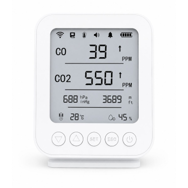 Pārnēsājams gaisa kvalitātes mērītājs | CO₂ | CO | temperatūra | mitrums | Bluetooth | USB | mājām | birojam | automašīnai Pārnēsājams gaisa kvalitātes mērītājs | CO₂ | CO | temperatūra | mitrums | Bluetooth | USB | mājām | birojam | automašīnai