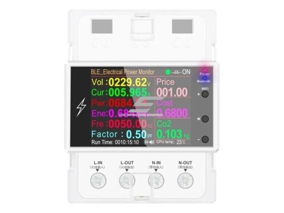 Modulinis | išmanus | multifunkcinis | skaitmeninis įtampos | srovės | galios matuoklis | 100A | 85-265VAC | 0-99999kWh | DIN | Wi-Fi | TUYA 1