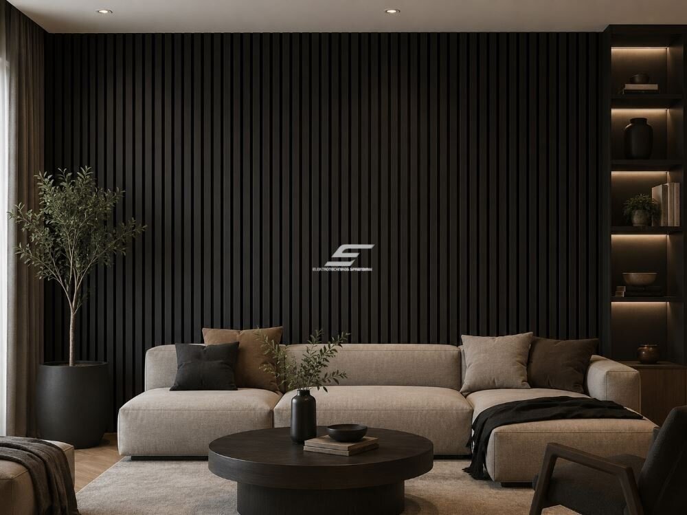 Dekoratyvinė akustinė sienų | lubų plokštė | lamelė | apdaila | 2400x600x22mm | MDF + PET | juodo ąžuolo imitacija 3 Dekoratyvinė akustinė sienų | lubų plokštė | lamelė | apdaila | 2400x600x22mm | MDF + PET | juodo ąžuolo imitacija 3