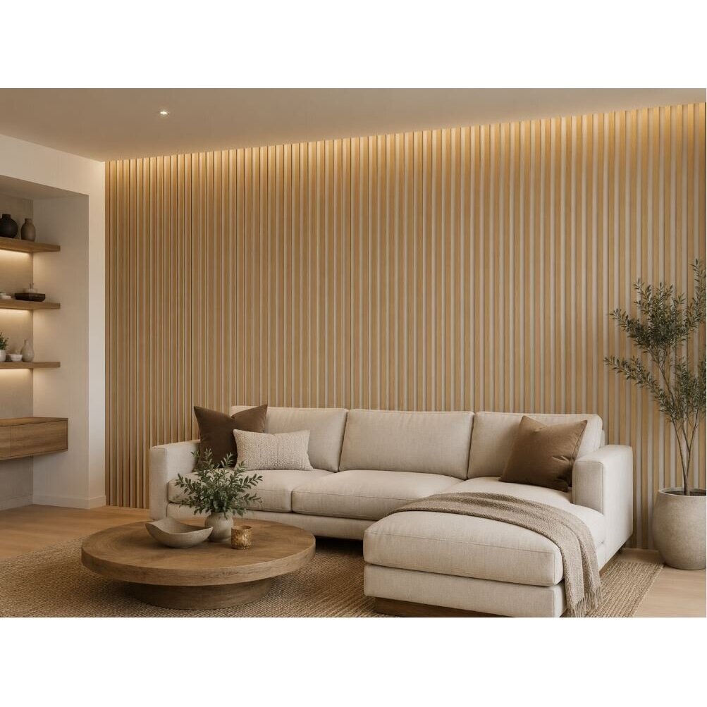 Decorative Acoustic Wall | Ceiling Panel | Slatted Panel | Interior Cladding | 2400x600x22mm | MDF + PET | Natural White Oak 3