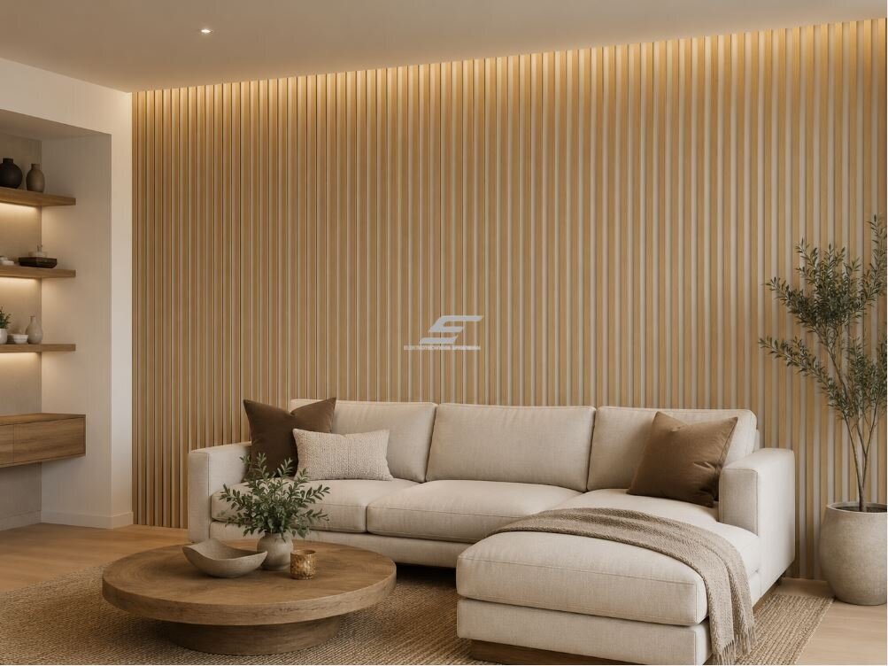 Dekoratyvinė akustinė sienų | lubų plokštė | lamelė | apdaila | 600x600x22mm | MDF + PET | natūralus balintas ąžuolas 3