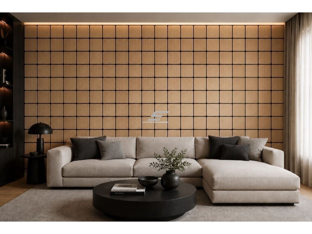 Dekoratyvinė akustinė sienų | lubų plokštė | apdaila | kvadratinių elementų | 605x600x18mm | MDF + PET | gelsvo ąžuolo imitacija 2