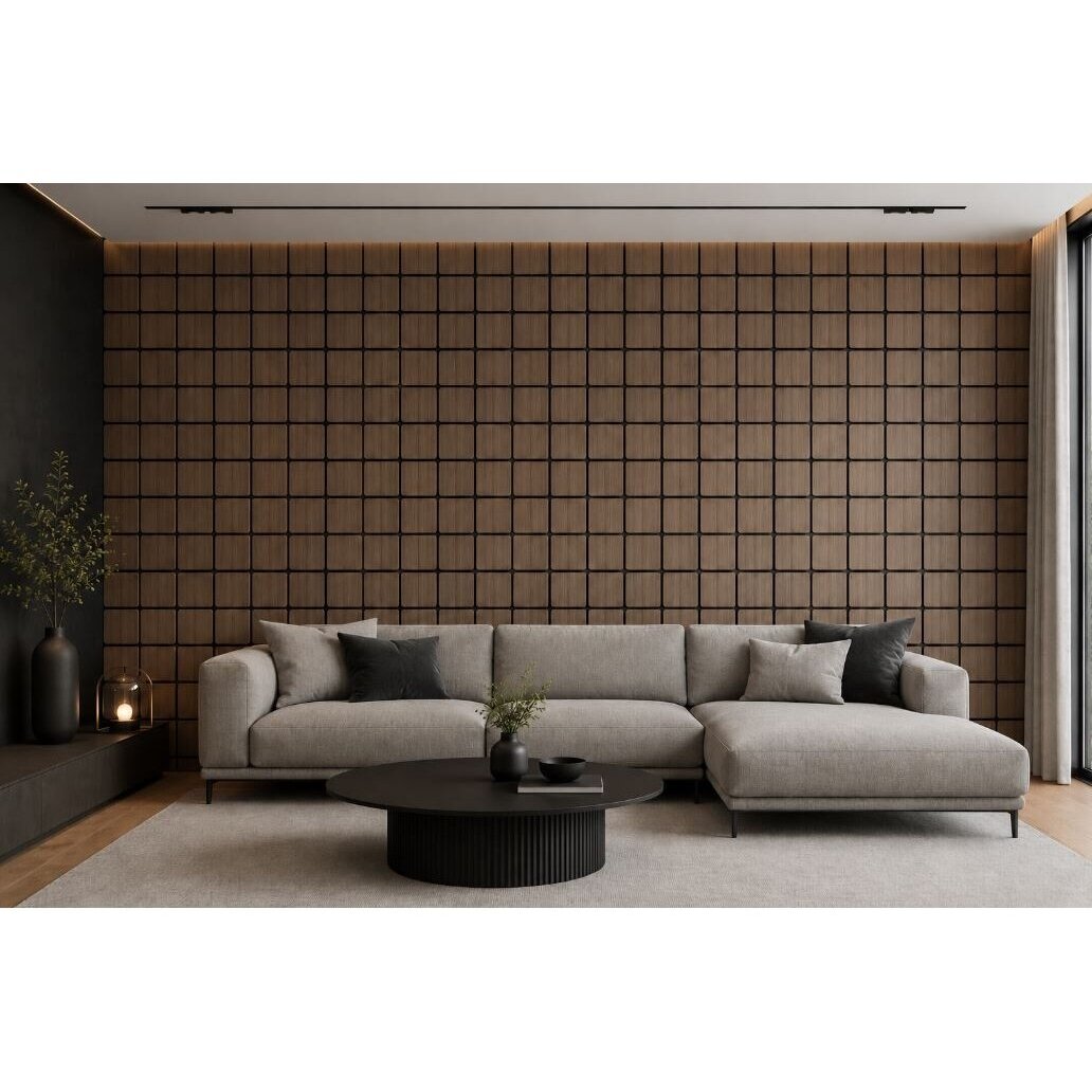 Decorative Acoustic Wall | Ceiling Panel | Square Elements | Interior Cladding | 605x600x18mm | MDF + PET | Dark Walnut Finish 2 Decorative Acoustic Wall | Ceiling Panel | Square Elements | Interior Cladding | 605x600x18mm | MDF + PET | Dark Walnut Finish 2