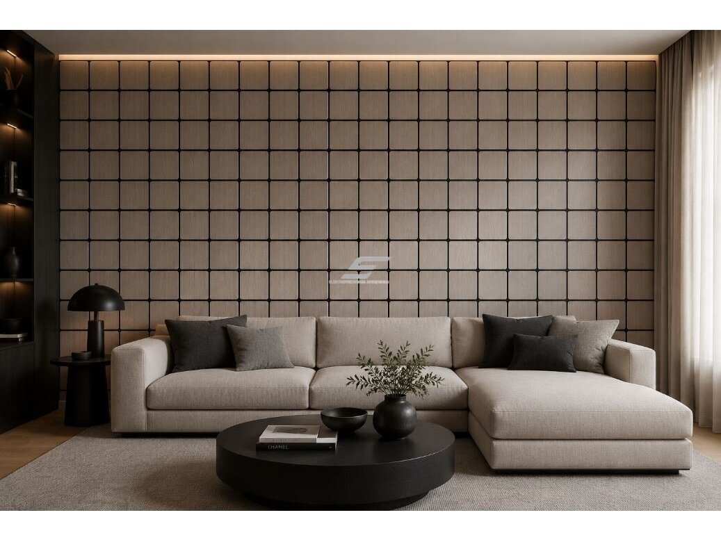 Dekoratyvinė akustinė sienų | lubų plokštė | apdaila | kvadratinių elementų | 605x600x18mm | MDF + PET | ąžuolo imitacija 2