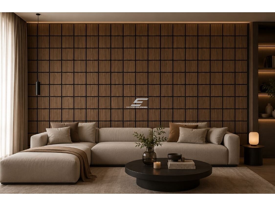 Dekoratyvinė akustinė sienų | lubų plokštė | apdaila | kvadratinių elementų | 605x600x18mm | MDF + PET | dūminio ąžuolo imitacija 2