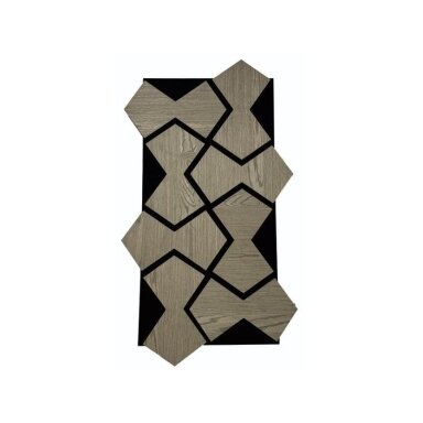 Dekoracyjny panel akustyczny ścienny | sufitowy | okładzina wnętrz | elementy w kształcie klepsydry | 861,94x482,87x18mm | MDF + PET | imitacja szarego dębu Dekoracyjny panel akustyczny ścienny | sufitowy | okładzina wnętrz | elementy w kształcie klepsydry | 861,94x482,87x18mm | MDF + PET | imitacja szarego dębu