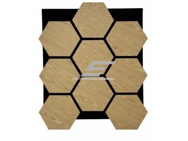 Dekoratyvinė akustinė sienų | lubų plokštė | apdaila | bičių korio | šešiakampių raštas | 795,27x650,98x18mm | MDF + PET | ąžuolo imitacija