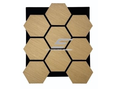 Dekoratyvinė akustinė sienų | lubų plokštė | apdaila | bičių korio | šešiakampių raštas | 795,27x650,98x18mm | MDF + PET | gelsvo ąžuolo imitacija
