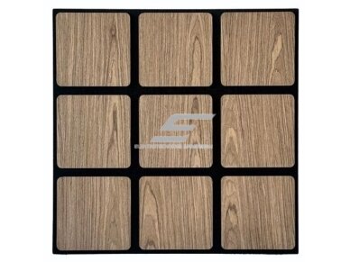 Dekoratyvinė akustinė sienų | lubų plokštė | apdaila | kvadratinių elementų | 605x600x18mm | MDF + PET | šviesaus riešutmedžio imitacija Dekoratyvinė akustinė sienų | lubų plokštė | apdaila | kvadratinių elementų | 605x600x18mm | MDF + PET | šviesaus riešutmedžio imitacija