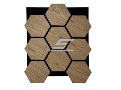 Dekoratyvinė akustinė sienų | lubų plokštė | apdaila | bičių korio | šešiakampių raštas | 795,27x650,98x18mm | MDF + PET | šviesaus riešutmedžio imitacija