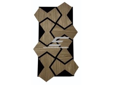 Dekoratyvinė akustinė sienų | lubų plokštė | apdaila | smėlio laikrodžio formos elementų | 861,94x482,87x18mm | MDF + PET | tamsaus riešutmedžio imitacija