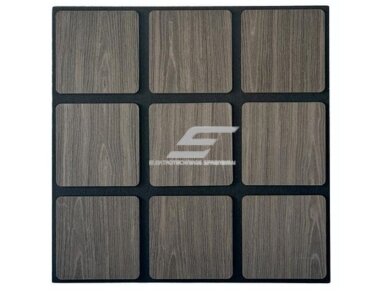 Dekoratyvinė akustinė sienų | lubų plokštė | apdaila | kvadratinių elementų | 605x600x18mm | MDF + PET | tamsiai pilko ąžuolo imitacija