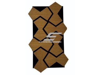 Dekoratyvinė akustinė sienų | lubų plokštė | apdaila | smėlio laikrodžio formos elementų | 861,94x482,87x18mm | MDF + PET | tikmedžio imitacija Dekoratyvinė akustinė sienų | lubų plokštė | apdaila | smėlio laikrodžio formos elementų | 861,94x482,87x18mm | MDF + PET | tikmedžio imitacija