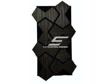 Dekoratyvinė akustinė sienų | lubų plokštė | apdaila | smėlio laikrodžio formos elementų | 861,94x482,87x18mm | MDF + PET | juodo ąžuolo imitacija