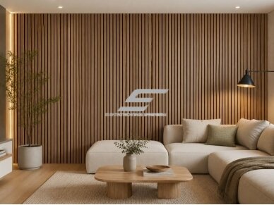 Dekoratyvinė akustinė sienų | lubų plokštė | lamelė | apdaila | 3000x600x22mm | MDF + PET | natūralus balintas ąžuolas 3 Dekoratyvinė akustinė sienų | lubų plokštė | lamelė | apdaila | 3000x600x22mm | MDF + PET | natūralus balintas ąžuolas 3