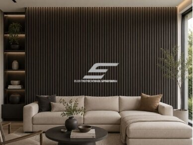 Dekoratyvinė akustinė sienų | lubų plokštė | lamelė | apdaila | 2400x600x22mm | MDF + PET | natūralus dūminis ąžuolas 3 Dekoratyvinė akustinė sienų | lubų plokštė | lamelė | apdaila | 2400x600x22mm | MDF + PET | natūralus dūminis ąžuolas 3