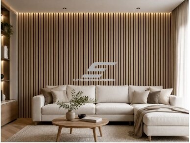 Dekoratyvinė akustinė sienų | lubų plokštė | lamelė | apdaila | 600x600x22mm | MDF + PET | natūralus balintas uosis 3 Dekoratyvinė akustinė sienų | lubų plokštė | lamelė | apdaila | 600x600x22mm | MDF + PET | natūralus balintas uosis 3