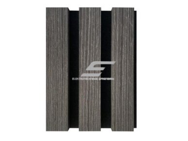 Dekoratyvinė akustinė sienų | lubų plokštė | lamelė | apdaila | 600x600x22mm | MDF + PET | tamsiai pilko ąžuolo imitacija